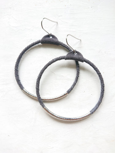 SALE! Daphne Charcoal Suede Hoop Silver