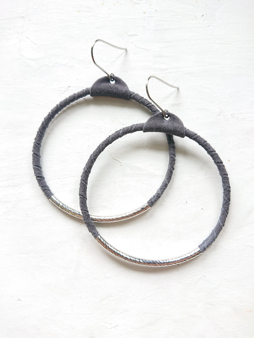 SALE! Daphne Charcoal Suede Hoop Silver